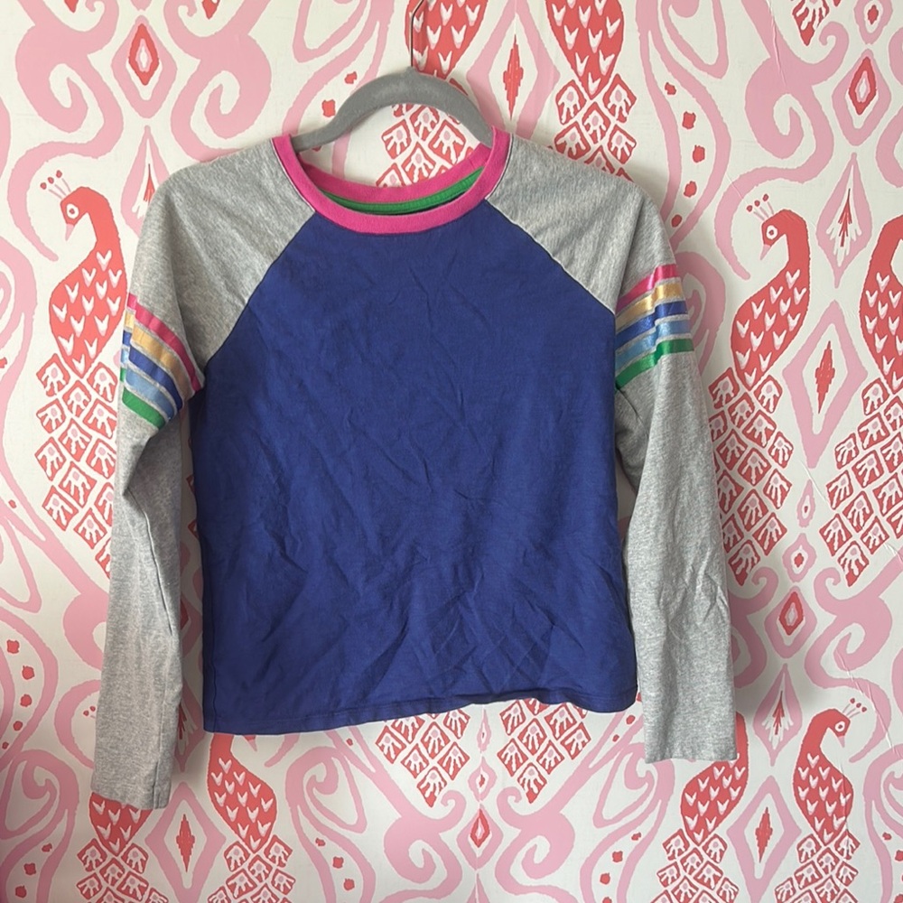 Mini Boden Long Sleeve Raglan T-Shirt W/ Metallic Stripes Girls Size 14